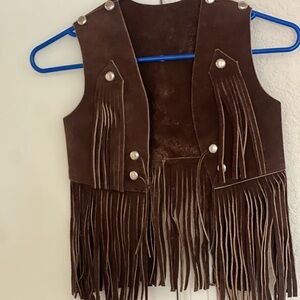 Fringed Brown Vest with Metallic Accents